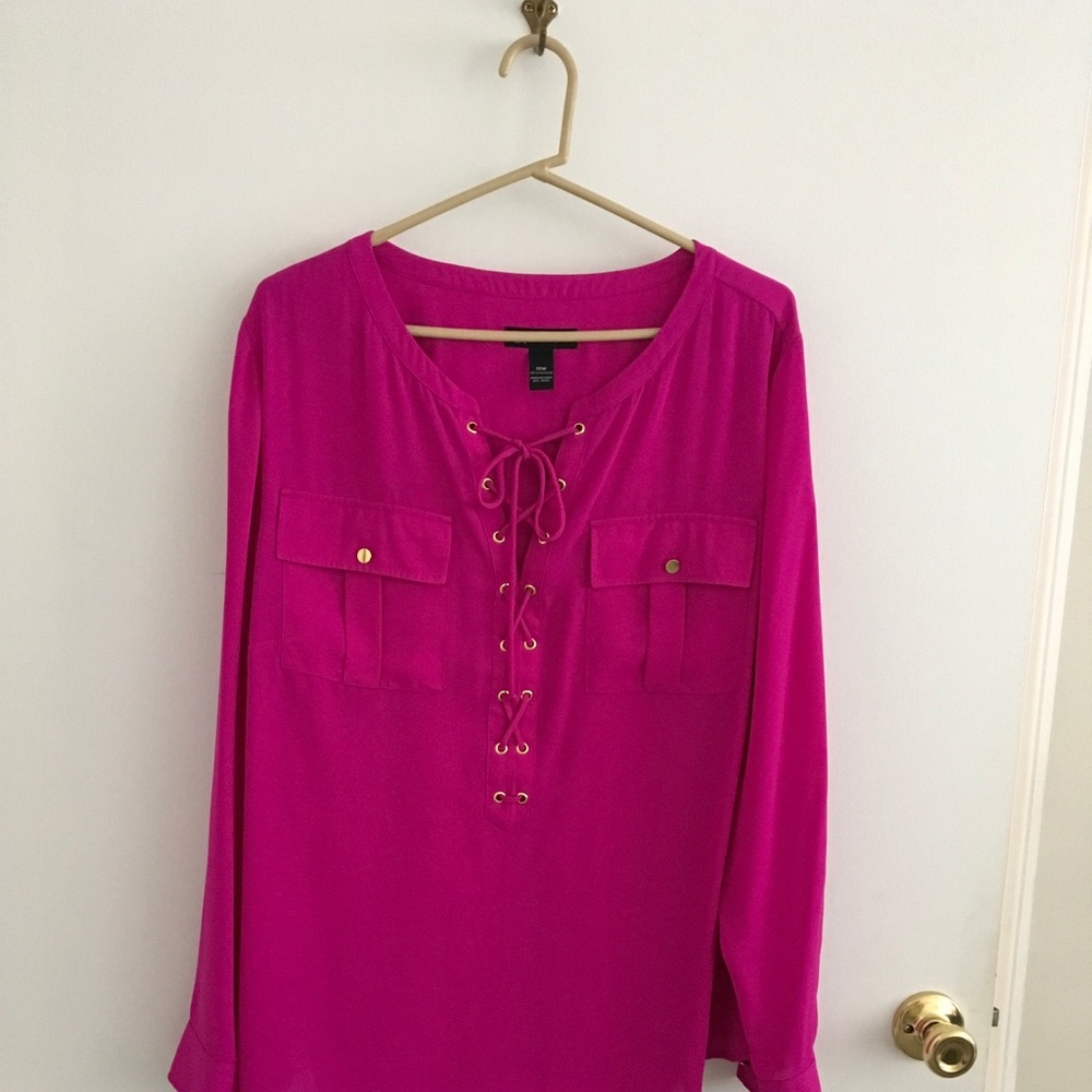 INC hot pink silky shirt